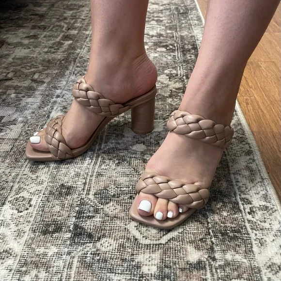 Leather braided mule sandal heels nude 6.5 - Picture 7 of 8